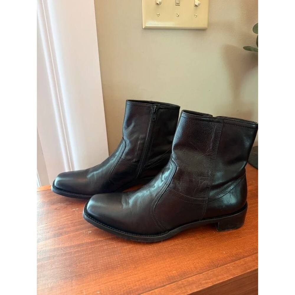 Antonio Melani Abbott Black Leather Ankle Boots 8.5M Brazil